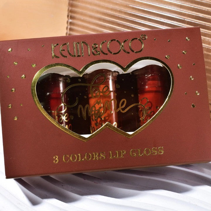 Set Rujuri de Buze Mate, KEVIN &amp; COCO, Be Mine 3 Culori, Lip-Gloss, 11 x 7.3 x 2.7cm, Roz, Varianta A - vivimall.ro
