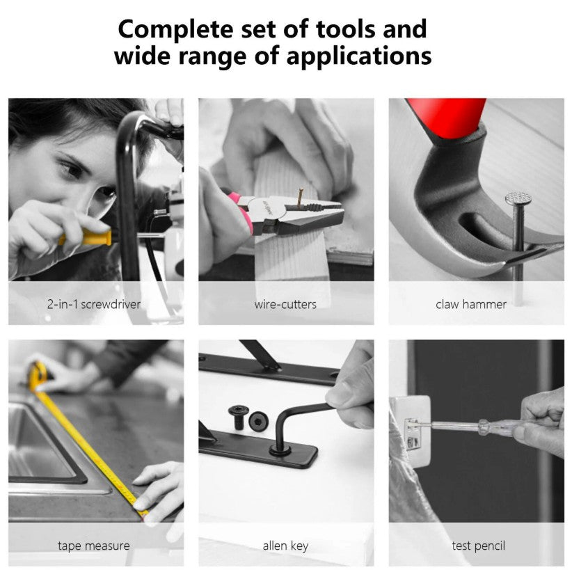Set Scule 24 piese pentru Uz Casnic, Flippy, Instrumente Set in Trusa de Plastic Gri, din Plastic si Metal, 20 x 12.5 x 3 cm, Roz