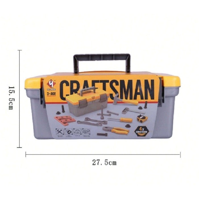 Trusa Scule si Unelte de Jucarie pentru Copii, Vivimall, 19 Piese Material Plastic, Interactiv, +3 Ani, 27.5x15.5x13 cm, Gri/Portocaliu - vivimall.ro