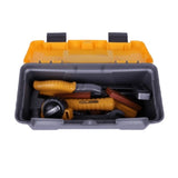 Trusa Scule si Unelte de Jucarie pentru Copii, Vivimall, 19 Piese Material Plastic, Interactiv, +3 Ani, 27.5x15.5x13 cm, Gri/Portocaliu - vivimall.ro