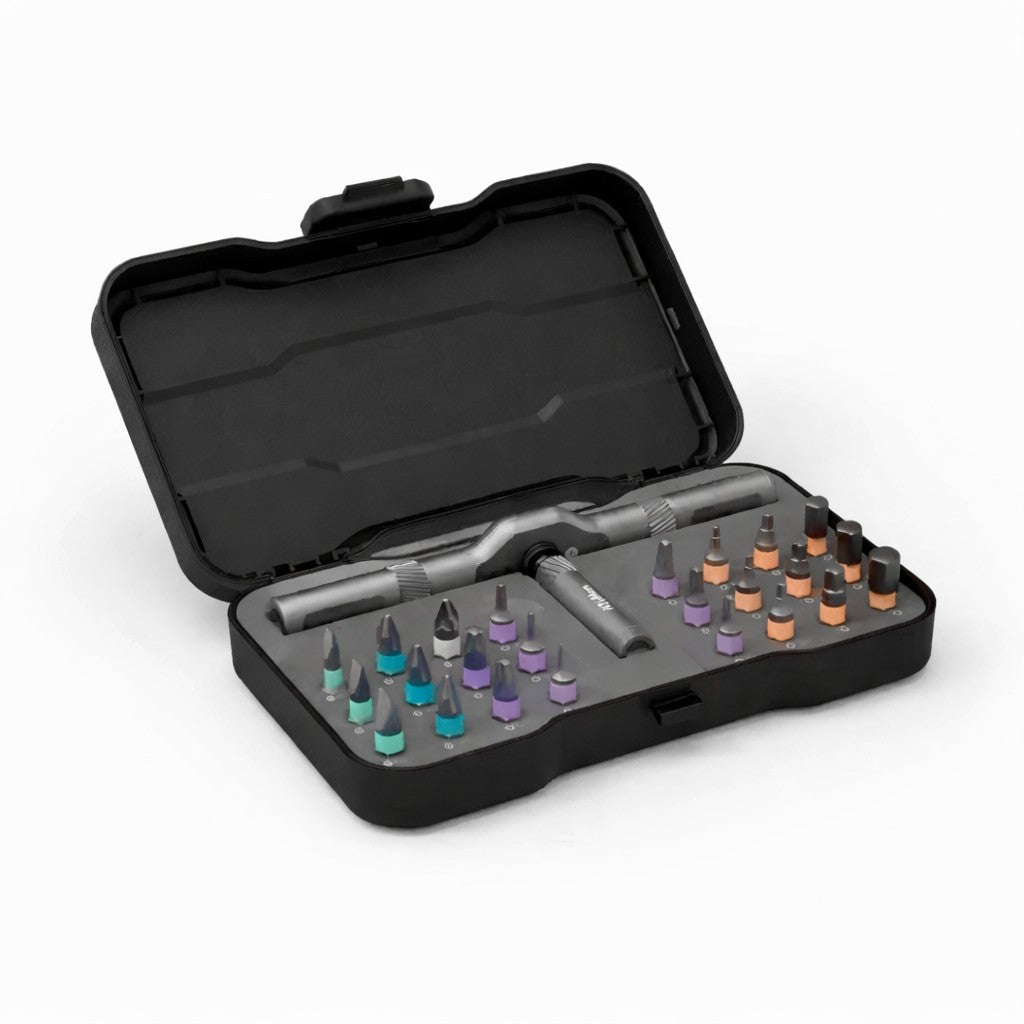 Set Surubelnita Cu Clichet, Flippy, 24 Piese, Sistem de prindere multipla, ergonomic si adaptiv, 16 × 9,3 × 3,6 cm, Negru - vivimall.ro