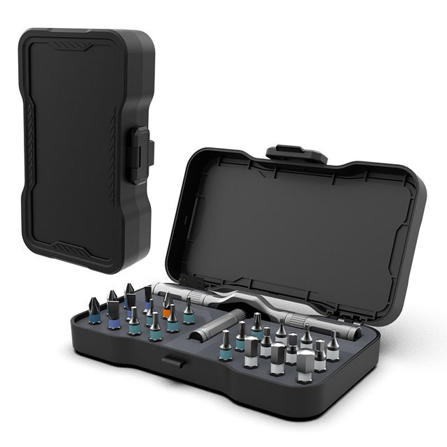 Set Surubelnita Cu Clichet, Flippy, 24 Piese, Sistem de prindere multipla, ergonomic si adaptiv, 16 × 9,3 × 3,6 cm, Negru - vivimall.ro