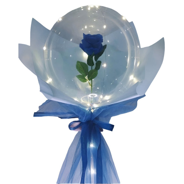 Set Trandafir in Balon LED cu Lumini, Vivimall, Tip Buchet, Diametru 35 cm, Albastru - vivimall.ro