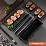 Set Ustensile Pentru Facut Sushi 10 Piese, Forma Inima Inclus, 3 Forme Clasice, Extensibil, Finisaj Lucios, Material Abs, Curatare Usoara, Negru - vivimall.ro