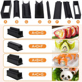 Set Ustensile Pentru Facut Sushi 10 Piese, Forma Inima Inclus, 3 Forme Clasice, Extensibil, Finisaj Lucios, Material Abs, Curatare Usoara, Negru - vivimall.ro