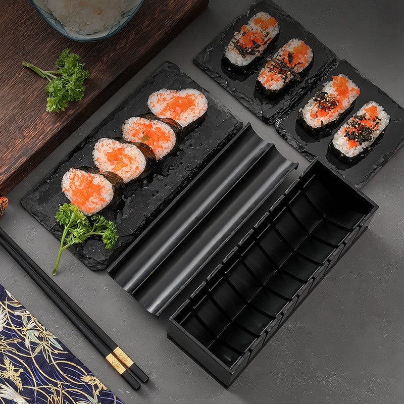 Set Ustensile Pentru Facut Sushi 10 Piese, Forma Inima Inclus, 3 Forme Clasice, Extensibil, Finisaj Lucios, Material Abs, Curatare Usoara, Negru - vivimall.ro