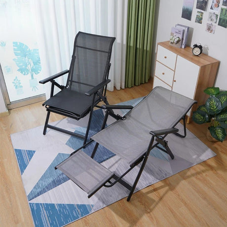 Scaun 2In1 De Gradina, Sezlong, Suport Picioare, Pliabil, Cadru Metalic, Impermeabil, 47 X 110 X 46 Cm, Negru - vivimall.ro