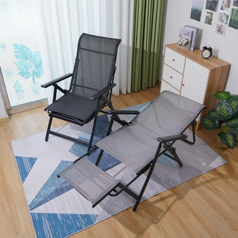 Scaun 2in1 de Gradina, Vivimall, Sezlong, Suport Picioare, Pliabil, Cadru Metalic, Impermeabil, 47 x 110 x 46 cm, Negru - vivimall.ro