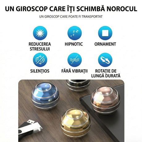 Sferă fidget spinner Flippy auriu în mână, jucărie antistres compactă 40 mm, rulment inox