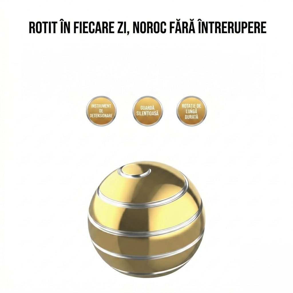 Pachet sferă fidget spinner metalic Flippy auriu, dimensiuni 7,5 × 7,5 × 5 cm, vedere cutie