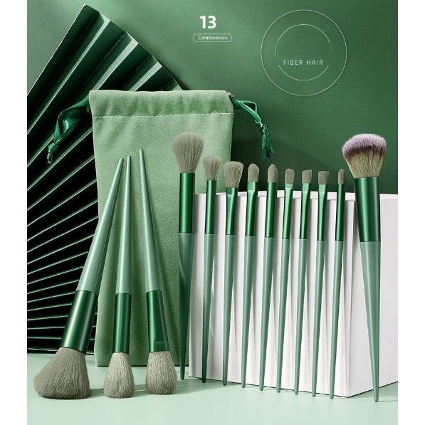 Set 13 pensule pentru machiaj, Vivimall, super soft, makeup profesional/incepatori, verde - vivimall.ro