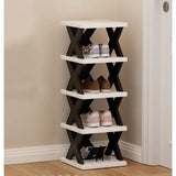 Organizator pantofi Vivimall 5 straturi negru/alb, vedere laterală, design compact și stivuibil