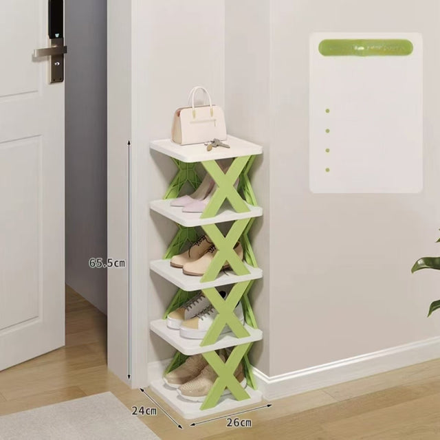 Organizator de Pantofi, Vivimall, 5 Straturi, din ABS, Suport Modular, 65.5 x 24 x 26 cm, Alb/Verde - vivimall.ro