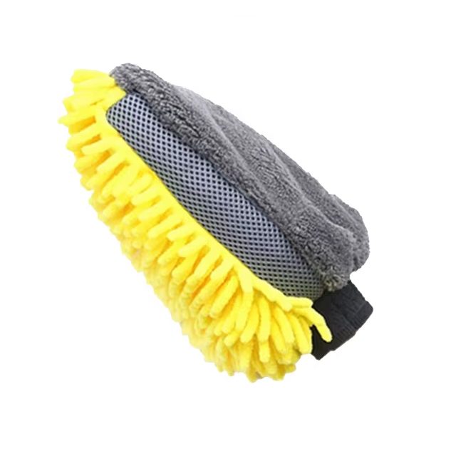 Mănușă spalat auto Flippy 2 în 1, microfibră velvet și perie, culoare galben/gri, vedere frontală