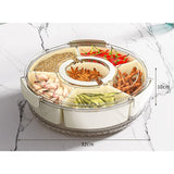 Cutie de Depozitare pentru Alimente, Vivimall, cu 6 Compartimente, pentru Condimente, Fructe, Legume, cu Manere de Prindere, Rotativa 360 de Grade, Inchidere Ermetica, 32x10 cm, Alba - vivimall.ro