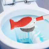Perie de Toaleta, Flippy, cu Suport de Perete, Recipient Detergent, 2 Tipuri de Perii, Model Balena, Rosu