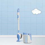 Perie de Toaleta, Flippy, cu Suport de Perete, Recipient Detergent, 2 Tipuri de Perii, Model Balena, Albastru