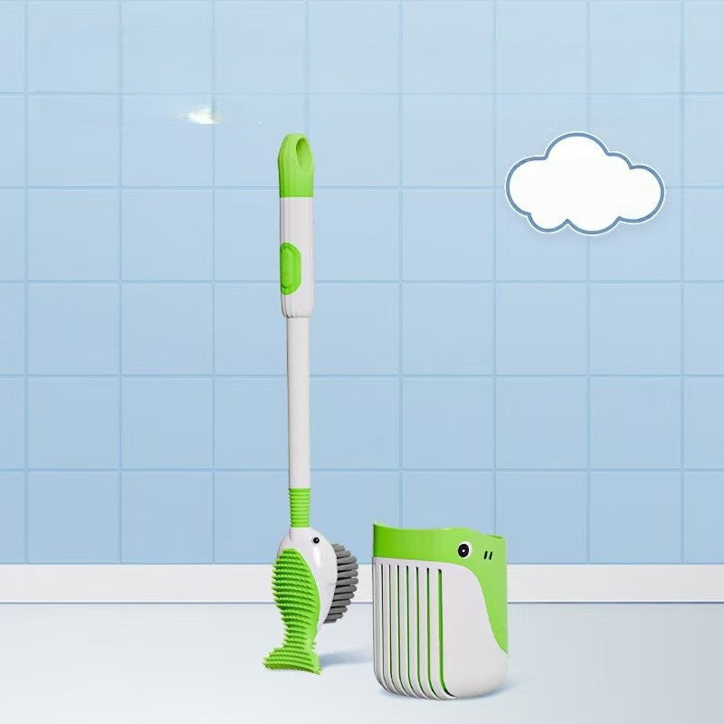 Perie de Toaleta, Flippy, cu Suport de Perete, Recipient Detergent, 2 Tipuri de Perii, Model Balena, Verde