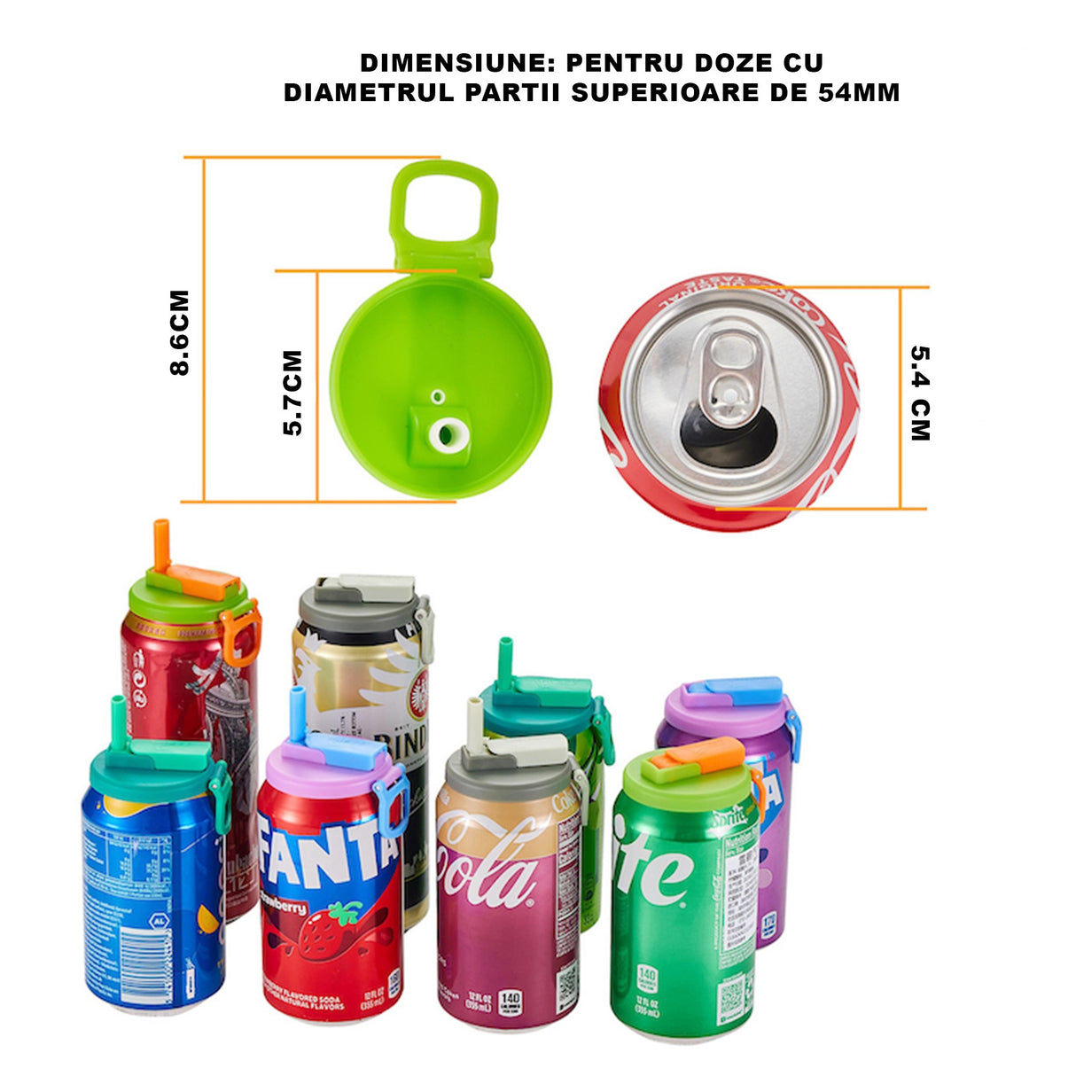 Capac Anti Varsare pentru Doze, Flippy, Model cu Pai Transparent, Reutilizabil, din Plastic, cu Maner Transportabil, 5.4 cm, Albastru - vivimall.ro