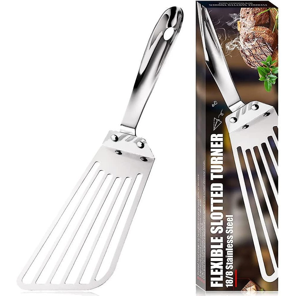 Spatula flexibila Vivimall, Fish Turner, din otel, durabila, cu margini subtiri pentru taiere, pentru carne, oua, peste, multifunctionala, argintiu - vivimall.ro
