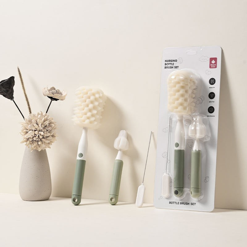 Set 3 Perii de Spalat Biberoane, Vivimall, pentru Tetina, Biberon, Pai, Materiale Sigure, fara BPA, Curatare 360°, Verde - vivimall.ro