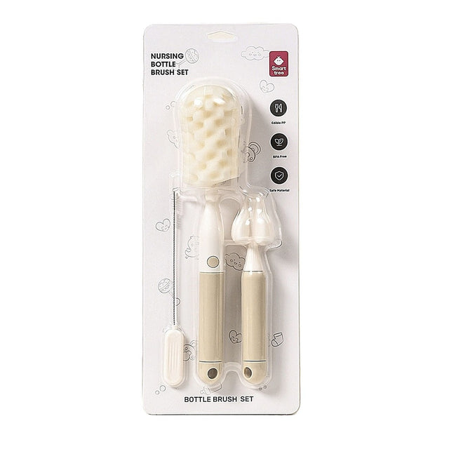 Set 3 Perii de Spalat Biberoane, Vivimall, pentru Tetina, Biberon, Pai, Materiale Sigure, fara BPA, Curatare 360°, Bej - vivimall.ro