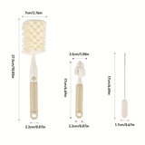 Set 3 Perii de Spalat Biberoane, Vivimall, pentru Tetina, Biberon, Pai, Materiale Sigure, fara BPA, Curatare 360°, Bej - vivimall.ro