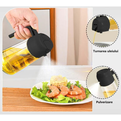 Recipient Ulei, Vivimall, 2in1, Functie Spray/Turnare, din Sticla, 470 ml, Fara Scurgere, Negru - vivimall.ro