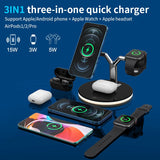 Statie de Incarcare 3 in 1, Vivimall, Incarcator MagSafe Wireles Charger, Compatibil cu Apple iPhone, iWatch, AirPods, New Design, Max 25W, 14 x 14 x 10 cm, Negru - vivimall.ro