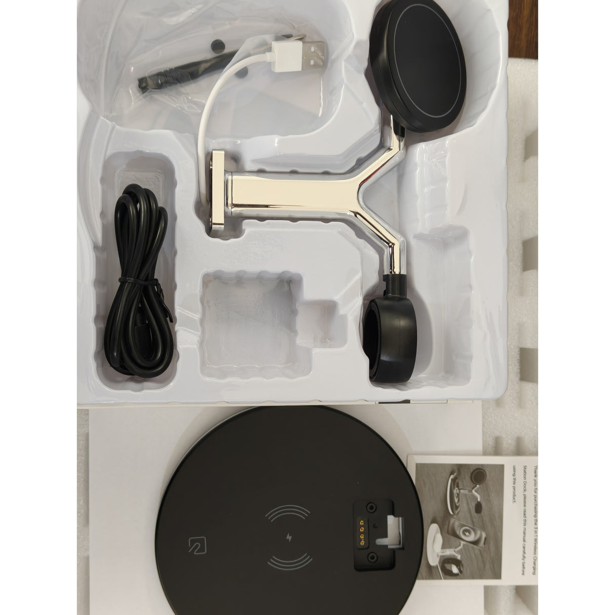 Statie de Incarcare 3 in 1, Vivimall, Incarcator MagSafe Wireles Charger, Compatibil cu Apple iPhone, iWatch, AirPods, New Design, Max 25W, 14 x 14 x 10 cm, Negru - vivimall.ro