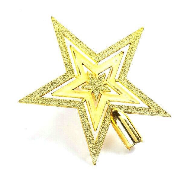 Varf decorativ de brad, Auriu, in forma de Stea, cu efect de stralucire, din Plastic, 14.5 x 14.5 cm, Interior,Exterior, Vivimall - vivimall.ro