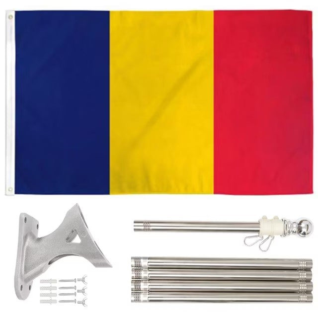 Steag Tricolor Romania, Vivimall, Cu bat pentru fixare pe perete, 90 x 150 cm - vivimall.ro
