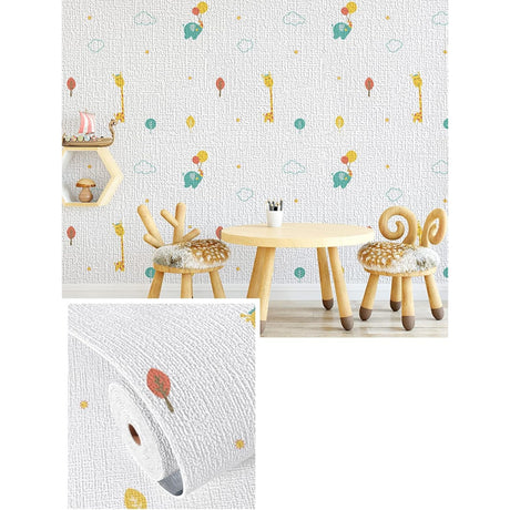 Rola Autoadeziva Pentru Perete, Din Panza, 10 M, Rezistenta La Umezeala, 2.5 Mm Grosime, Model Girafa Si Elefant, Multicolor - vivimall.ro