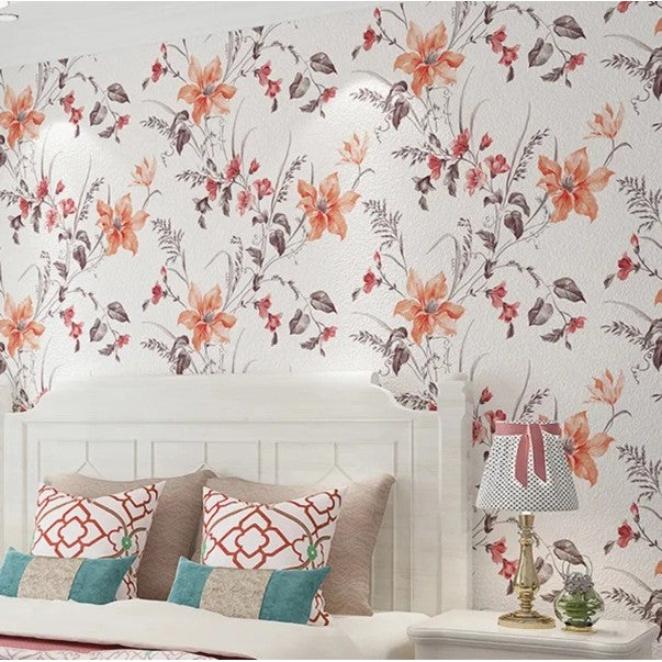 Rola Autoadeziva pentru Perete, Vivimall, din Panza, 10 m, Rezistenta la Umezeala, 2.5 mm Grosime, Model Flori, Portocaliu - vivimall.ro