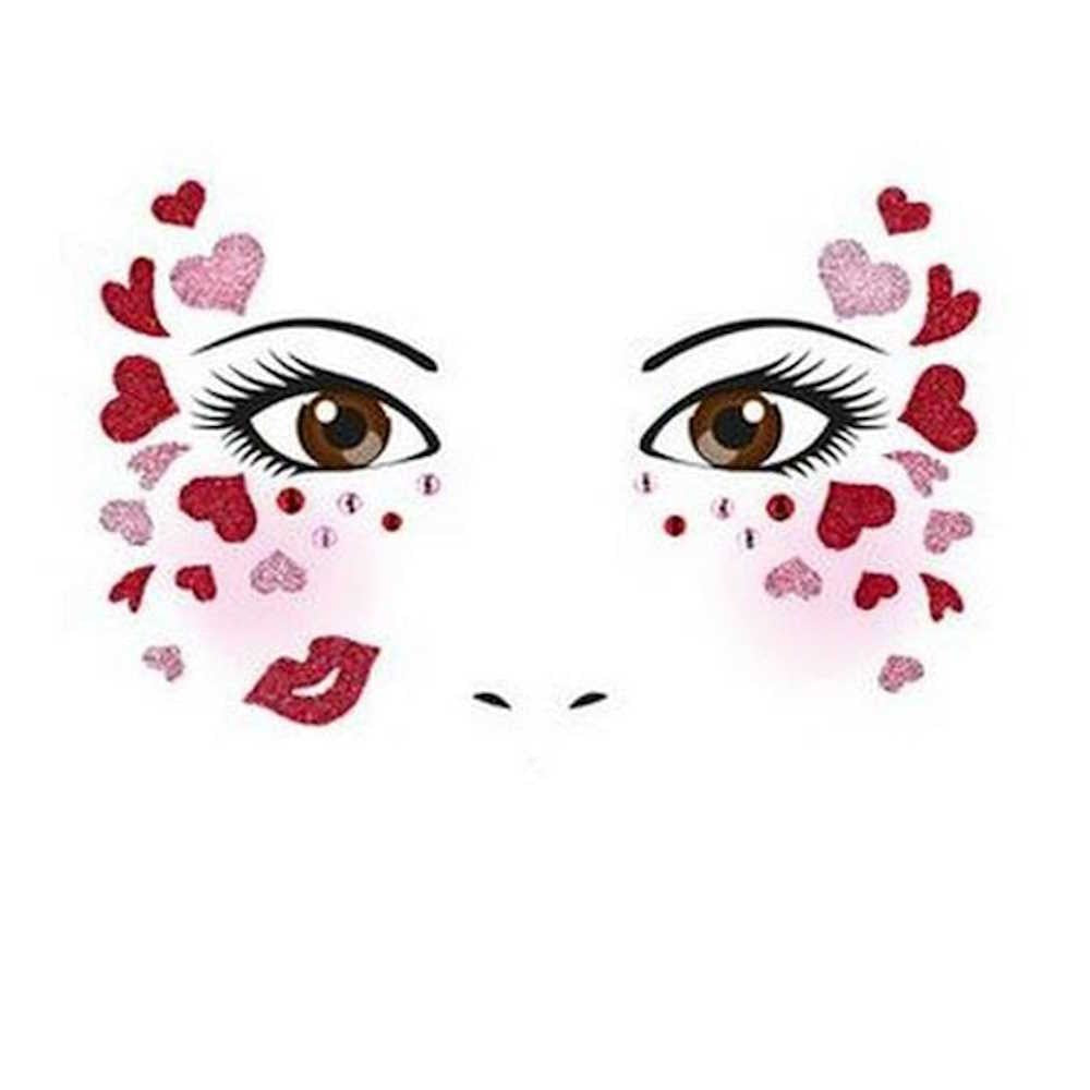 Sticker Temporar pentru Fata, Vivimall, pentru Machiaj, Face Art, Halloween, Teatru, Tema Ziua Indragostitilor, Model cu Inimioare, Multicolor - vivimall.ro