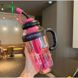 Sticla de Apa, Vivimall, Termica, Mentinere 6 Ore, 1400 mL, cu Pai si Capac, PP si Silicon, cu Maner Negru, 25.5x7.5 cm, Roz - vivimall.ro