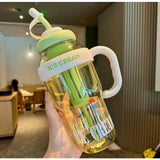 Sticla de Apa, Vivimall, Termica, Mentinere 6 Ore, 1400 mL, cu Pai si Capac, PP si Silicon, cu Maner Alb, 25.5x7.5 cm, Verde - vivimall.ro