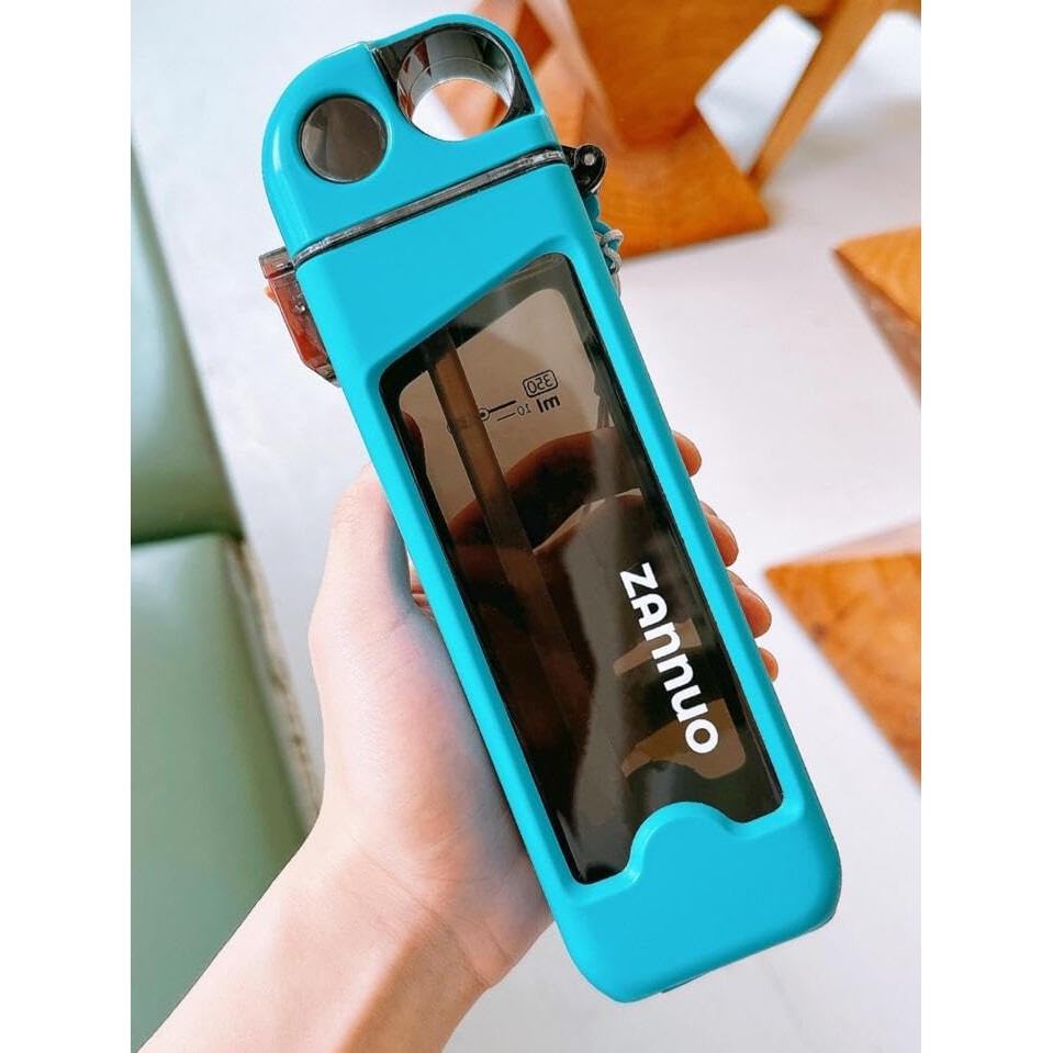 Sticla de Apa pentru Sport, Vivimall, 350 ml, cu Pai si Capac, 23x7x4.4 cm, Buton de Blocare, din PC, Bleu - vivimall.ro