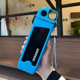 Sticla de Apa pentru Sport, Vivimall, 350 ml, cu Pai si Capac, 23x7x4.4 cm, Buton de Blocare, din PC, Bleu - vivimall.ro