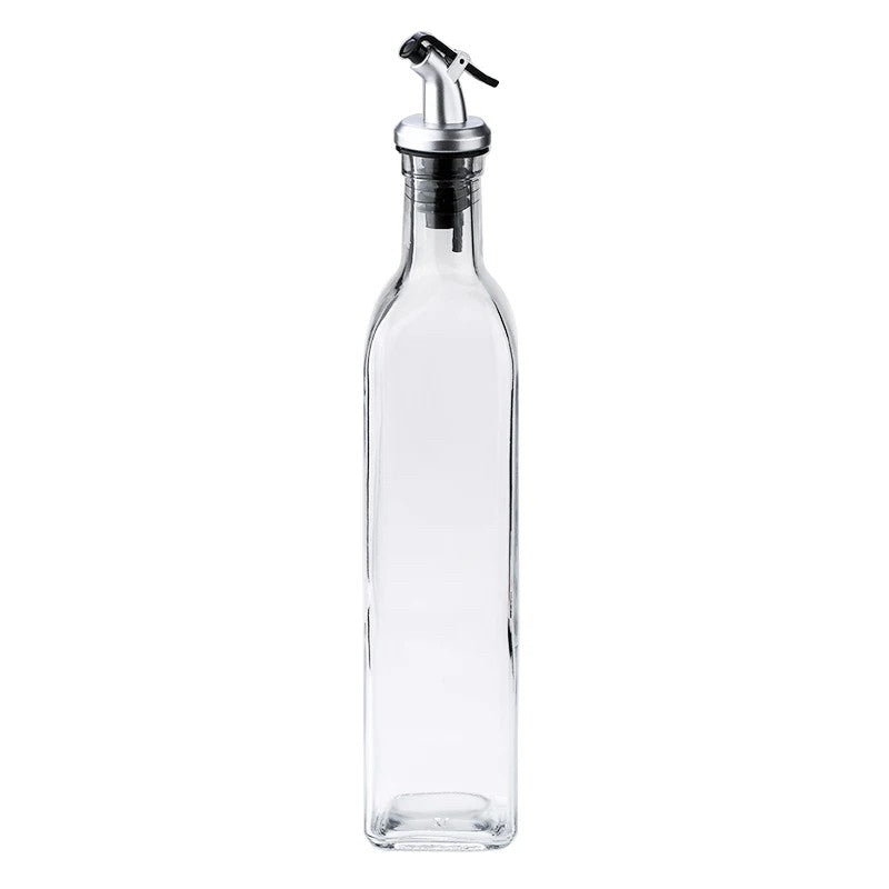 Sticla de Ulei de Masline, Vivimall, Sticla etansa pentru Lichide de Bucatarie, Sticla pentru Uleiuri, Sosuri, Otet, Capac din Inox Dozator, 30 x 6 cm, volum 500 ml, Transparent- - vivimall.ro