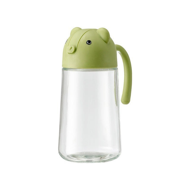 Recipient de ulei, Vivimall, Model Ursulet, Sticla pentru Lichide de Bucatarie, Inchidere Deschidere Automata, 18.5 x 13 cm, Volum 630 ml, Verde - vivimall.ro