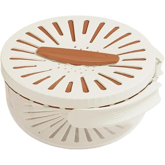 Strecuratoare 2 in 1 pentru Fructe si Legume, Vivimall, Cos de Scurgere si Cutie de Depozitare, 15.5 x 8.3 cm, din PP, cu Maner si Capac, Maro - vivimall.ro