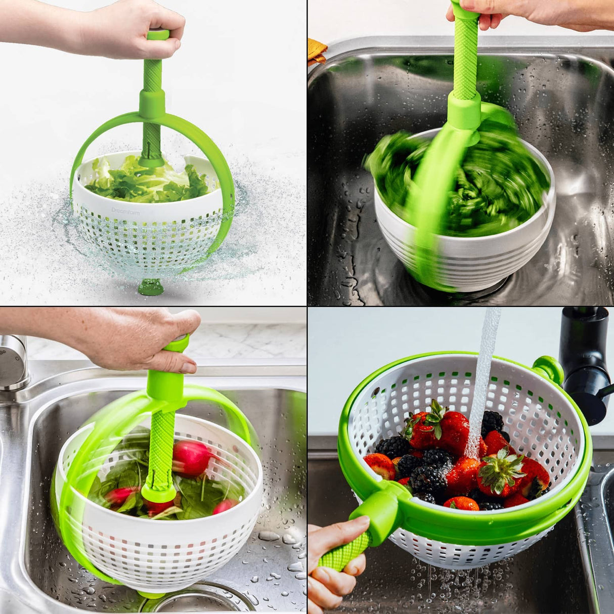 Strecuratoare multifunctionala rotativa, cu maner, material ABS, 22x12 cm, maner 18 cm, cu ventuza pentru prindere sigura, practic si usor de folosit, verde - vivimall.ro