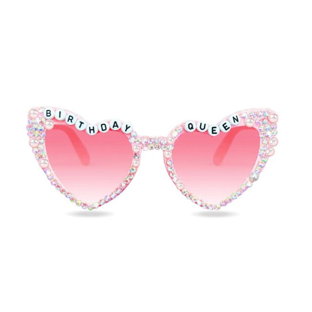 Ochelari Decorativi, Vivimall, Model Birthday Queen, cu Perle si Pietre, pentru Aniversari, din PC, 15.3 x 5.7 x 14.5 cm, Roz - vivimall.ro