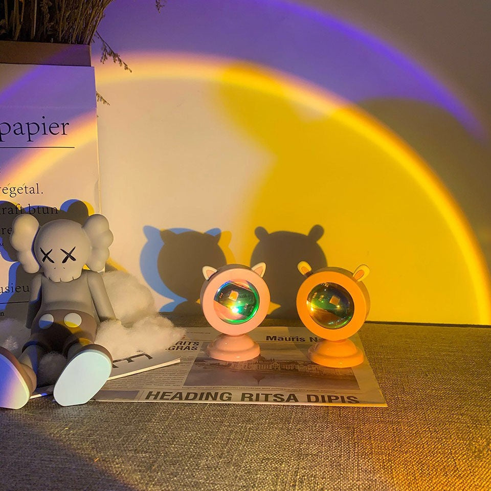 Lampa de veghe cu proiectie Multicolor RGB cu telecomanda, Vivimall, lumina ambientala pentru atmosfera romantica, iepuras, Roz - vivimall.ro