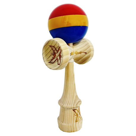 Kendama X Originala, Profesionala, Vivimall, Inaltime 52 cm, SUPER BIG cu Cupe KING SIZE, Bila Super Sticky, Diametrul 17 cm, din Lemn, Multicolor - vivimall.ro