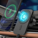 Suport auto cu incarcare wireless tip Magsafe 15W, Flippy, compatibil iPhone, Negru - vivimall.ro