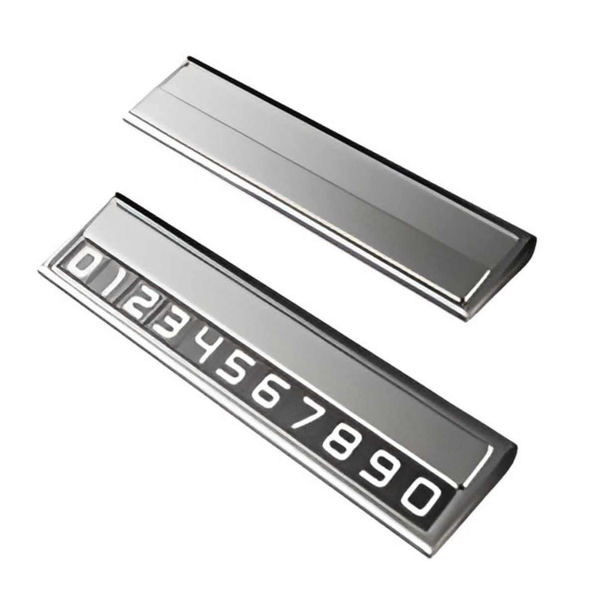 Suport Auto Numar Telefon Parcare, Flippy, Design Metalic cu Capac, Afisaj Ascuns Rabatabil, Cifre Magnetice Fluorescente, 11.8 x 3 x 1 cm, Argintiu 