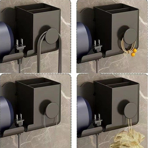 Suport De Baie, Pentru Uscator De Par, Cu Organizator Dublu, Din Plastic, Aplicare Cu Suport Adeziv, 23 X 8.8 X 9.5 Cm - vivimall.ro