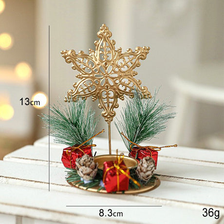 Suport Decorativ pentru Lumanare de Craciun, Flippy, Ornament pentru Lumanare pe Masa, Model Fulg de Nea si Crengute de Brad, din Art Metal, fara Lumanare 13 x 8.3 cm, Auriu - vivimall.ro